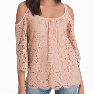 WHBM Cold Shoulder Lace Lined Top Blouse Size XS